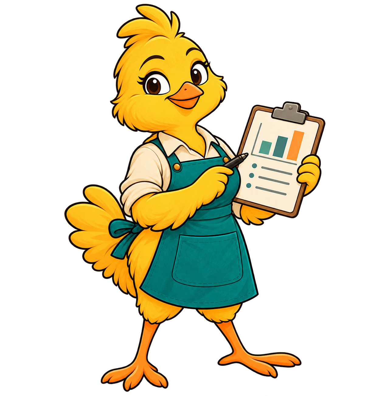 Mascote empreendedora do Preço na Medida apresentando um gráfico de custos